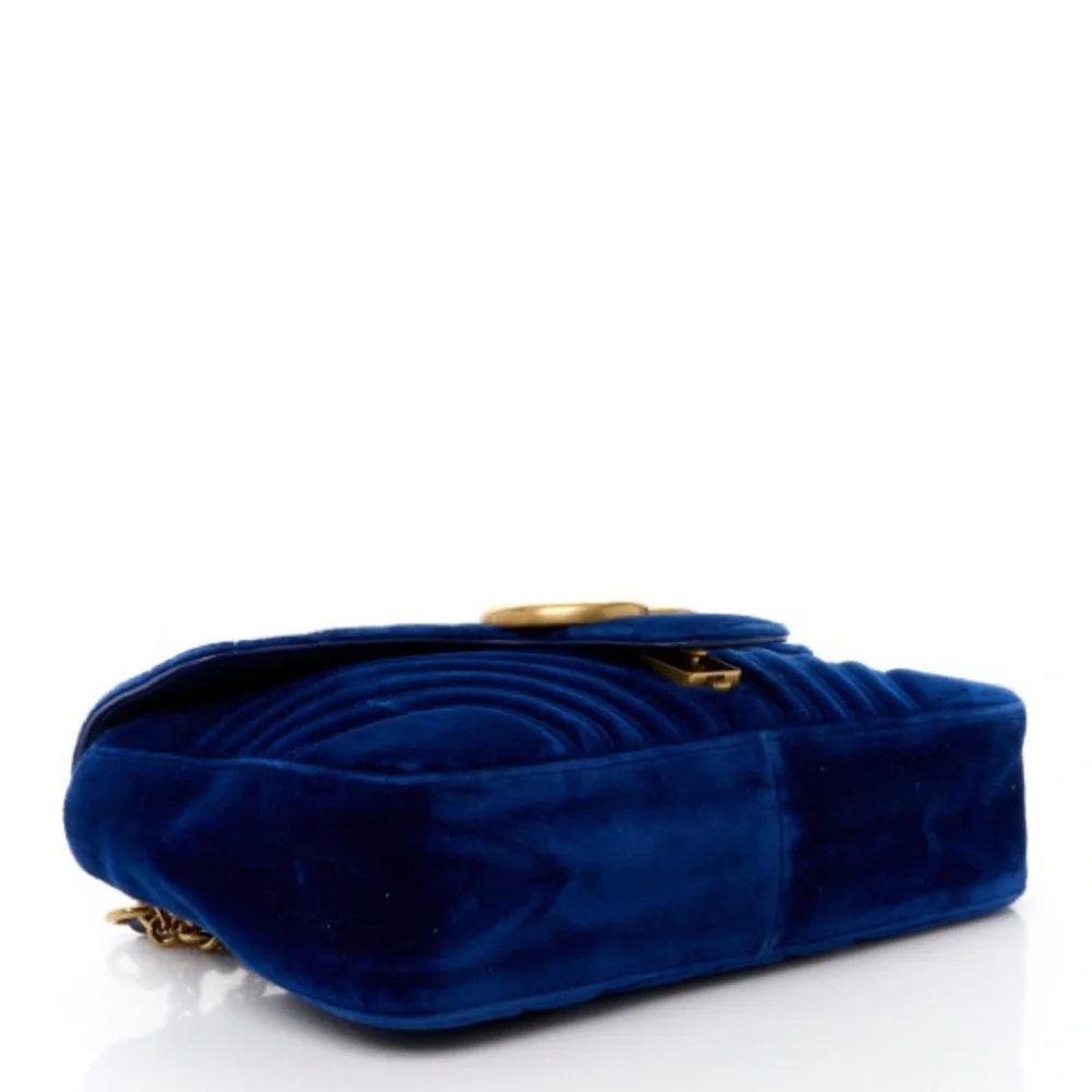 GUCCI | Velvet Matelasse Medium GG Marmont Shoulder Bag Cobalt Blue - Picture 3 of 16